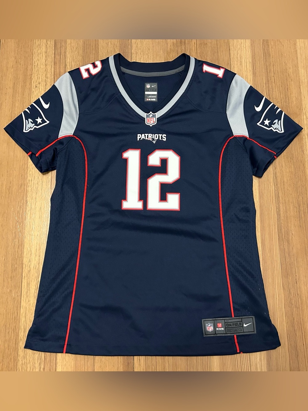 New England Patriots Jersey Womens L Blue Nike #12 Tom Brady On Field NFL Team